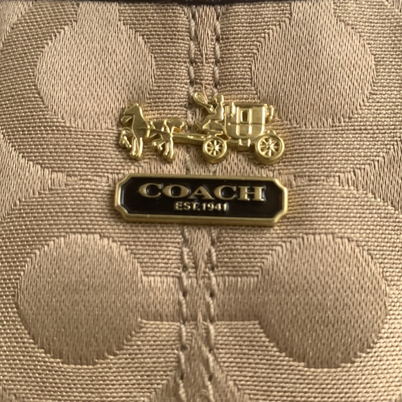 Coach Signature C Logo Satchel in Khaki Sateen with Mahogany Strapping - Picture 2 of 8